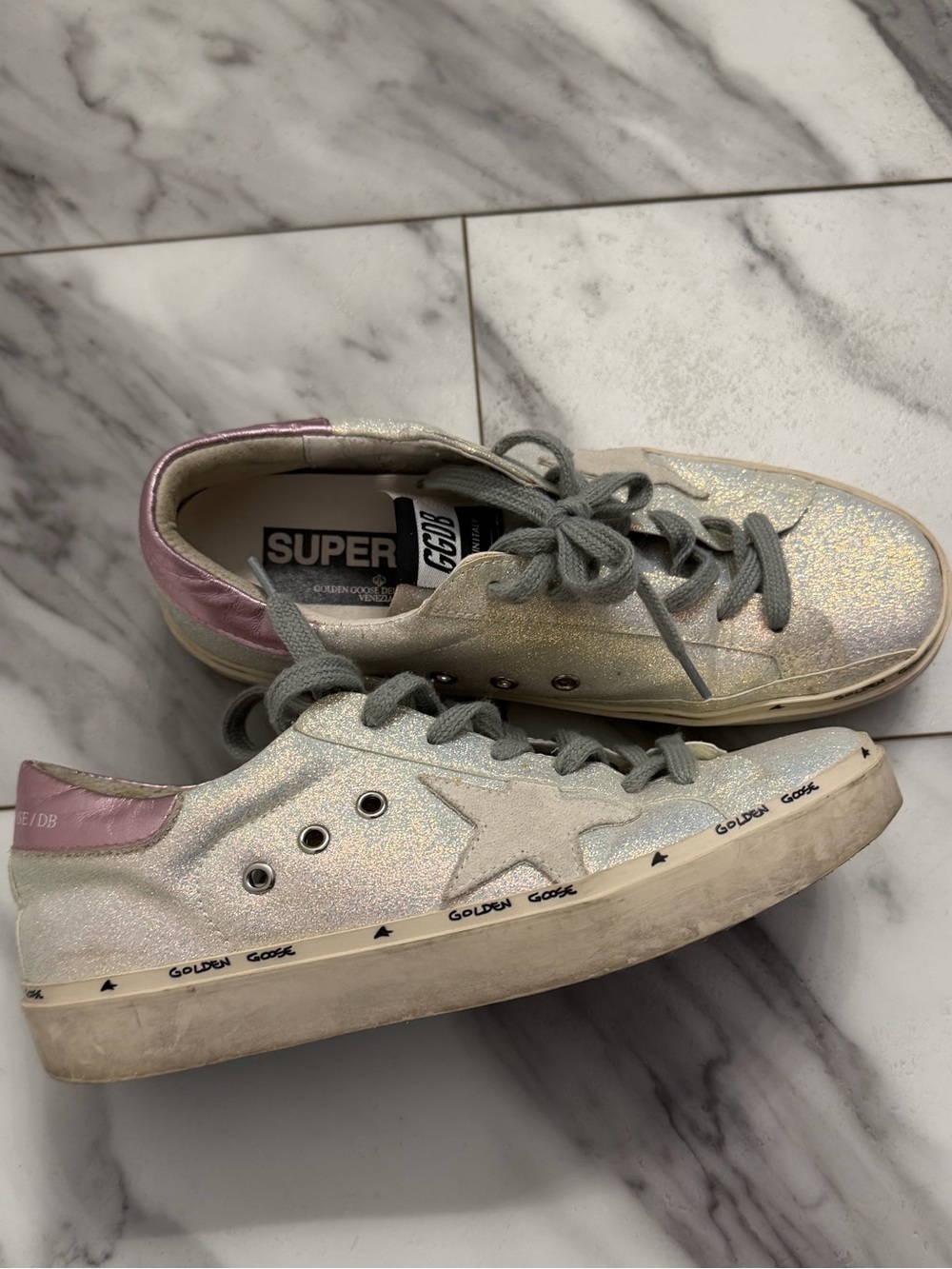 Golden Goose *inspired* Iridescent Superstar Sneakers with Pink Heel